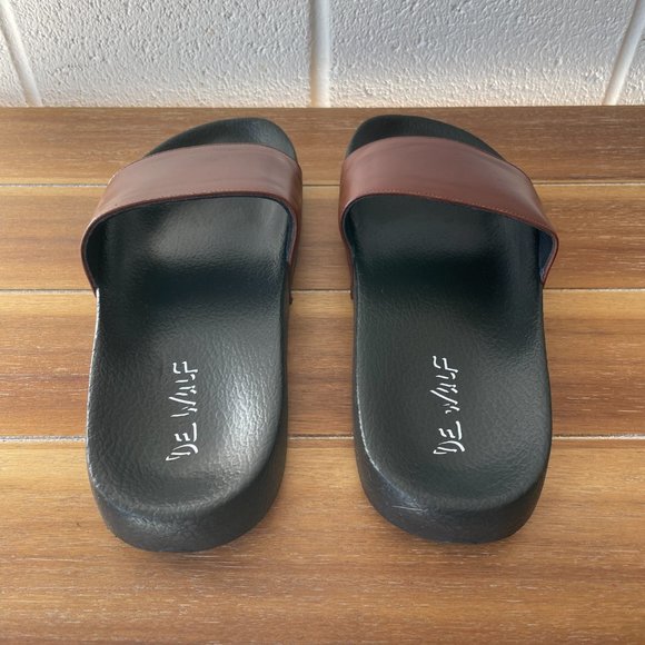 De Wulf Brown Leather Sandal Slides - Picture 3 of 7